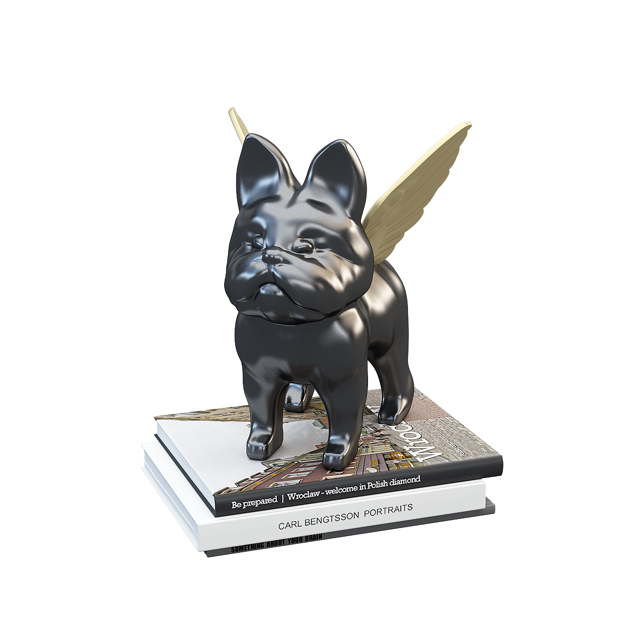 Angel Puppy 3D Model – Black Low-Poly with Golden Wings