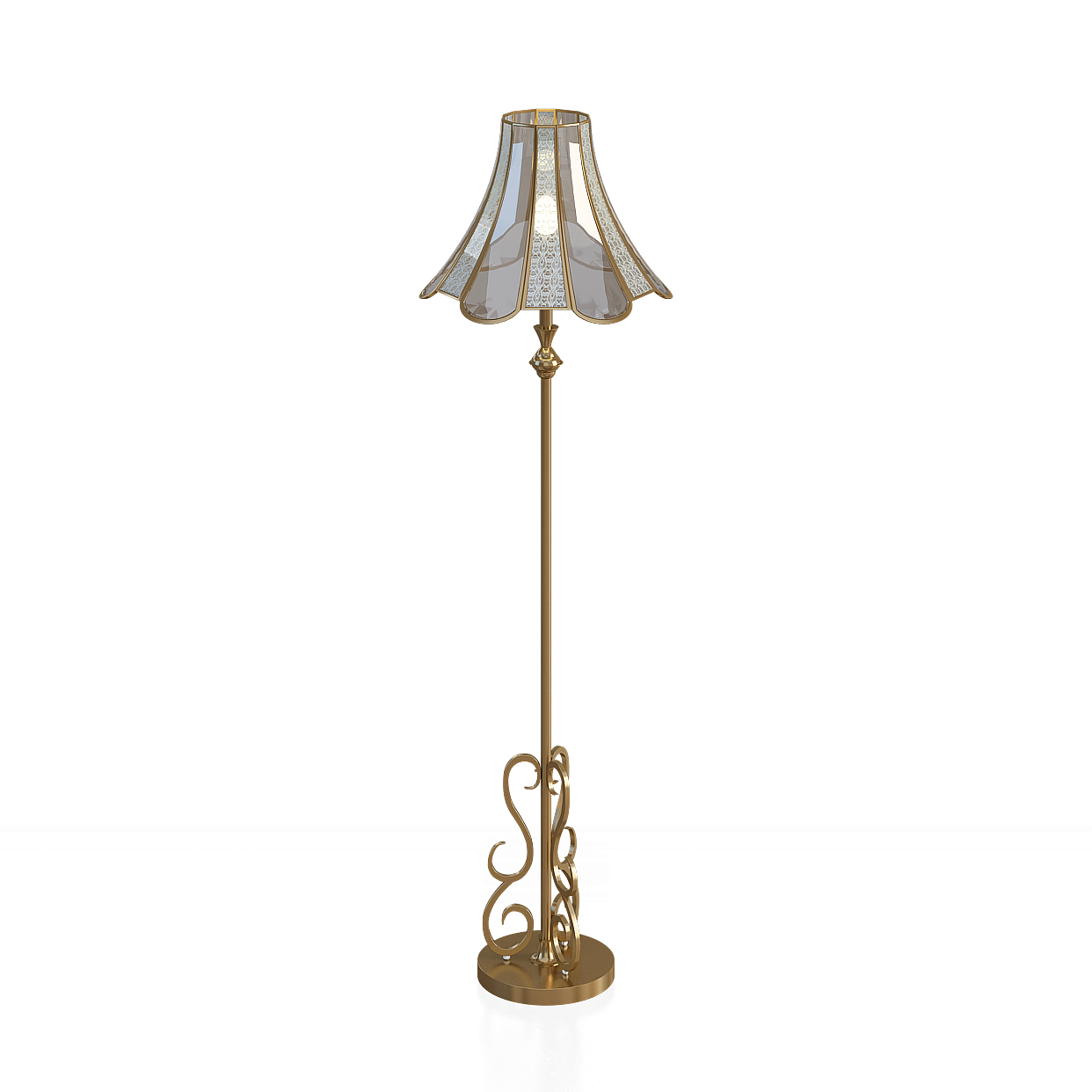 Elegant Floor Lamp 3D Model – Golden Metal & Glass