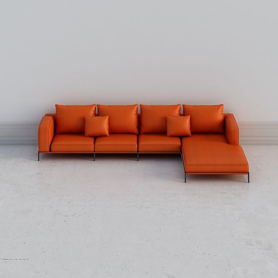 Modern Low-Poly Orange Sofa 3D model