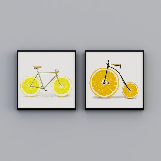 Vibrant Lemon and Bicycle 3D Model Posters