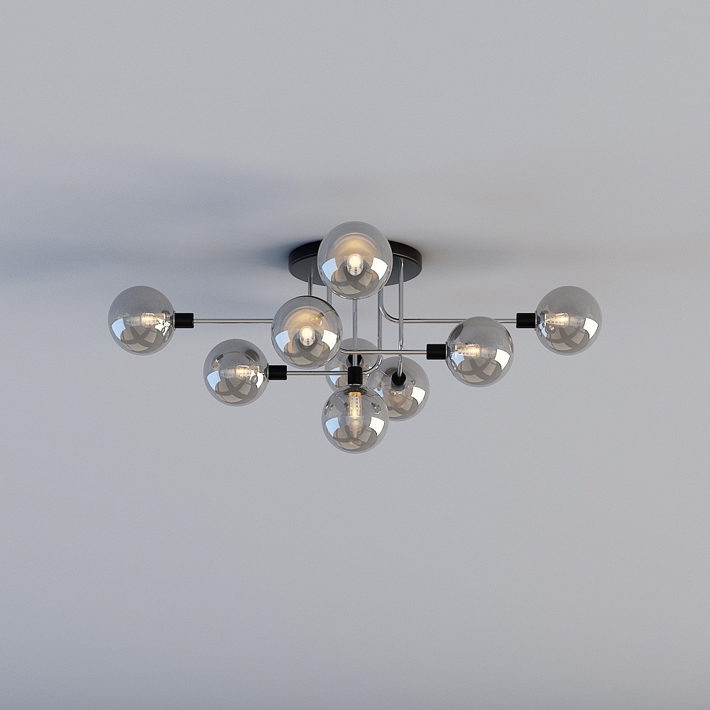3D lights are all XJDS - Postmodern workwear showroom guest restaurant bedroom study chandelier ceiling lamp - MD809-9- chrome lamp body - smoke gray