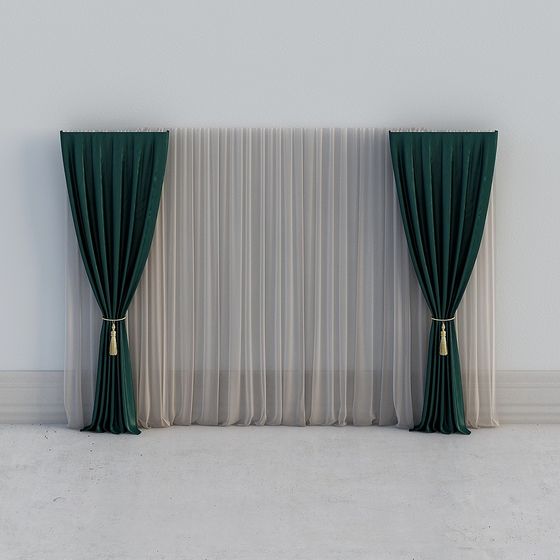 Elegant Green Curtain 3D model for Modern Interiors