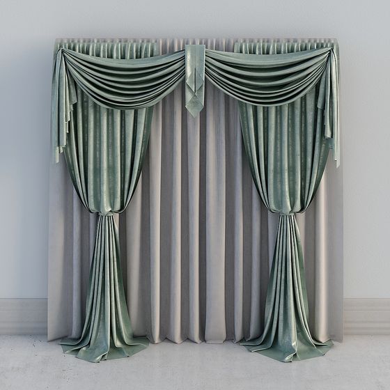 Charming Soft Green Curtain 3D model for Modern Spaces