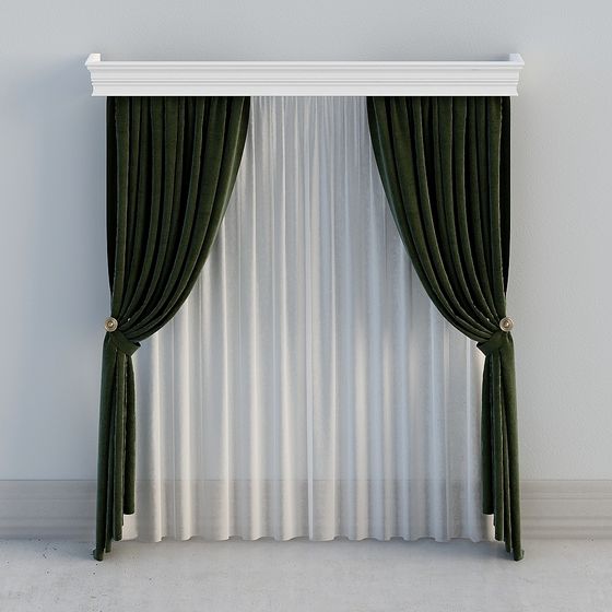 Elegant Green Velvet Curtain 3D model
