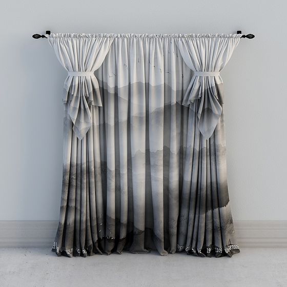 Inkwash Mountains and Rivers Curtain 3D model for Stylish Interiors