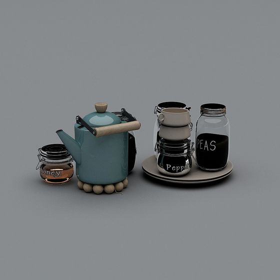 Charming Teapot and Storage Jar 3D Model