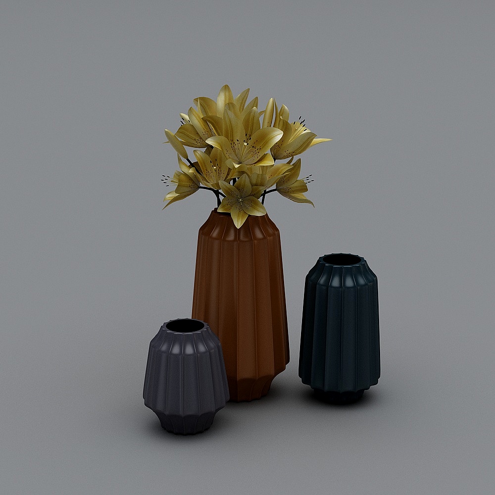 Floral ceramic black vases