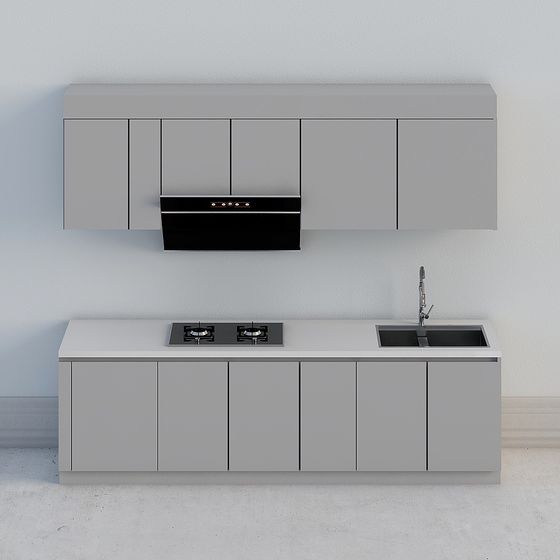 Gray Kitchen Cabinets 3D Model for Modern Spaces