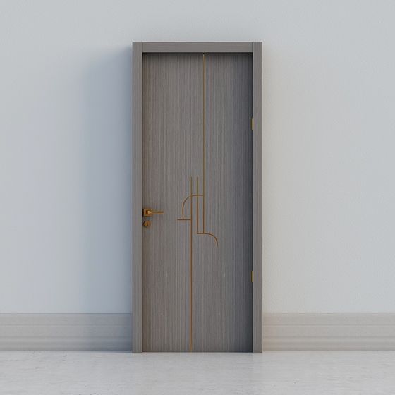 Elegant 3D Model Door with Gray Wood and Gold Accents