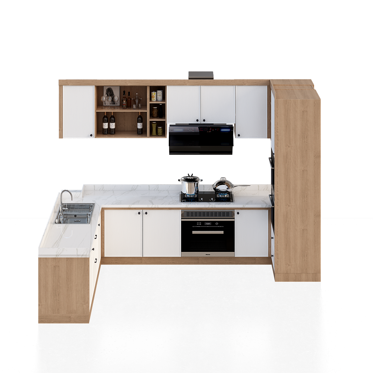 Modern 3D Kitchen Design Model – Minimalist Wood Cabinets
