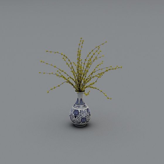 Elegant Blue and White Porcelain Vase 3D model