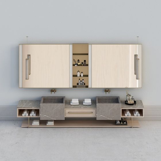 Stylish Low-Poly Bathroom Cabinet 3D model