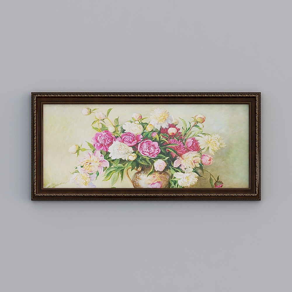 Kippoon European-style peony hanging painting American flower living room horizontal layout decorative painting flowers bloom rich atmospheric mural emlpr-e-7