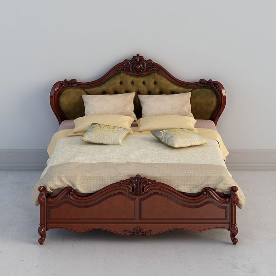 Elegant Vintage Bed 3D Model Design
