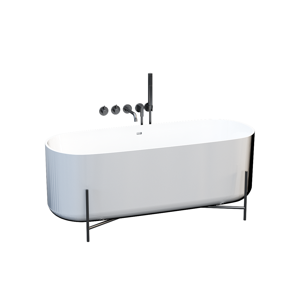Minimalist 3D Bathtub Model – White Tub with Metal Frame
