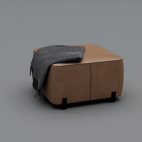 Square Leather Ottoman 3D Model