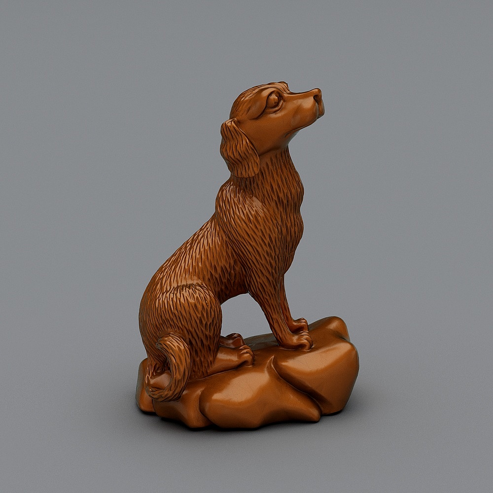 Lifelike 3D Model Golden Retriever on Rock