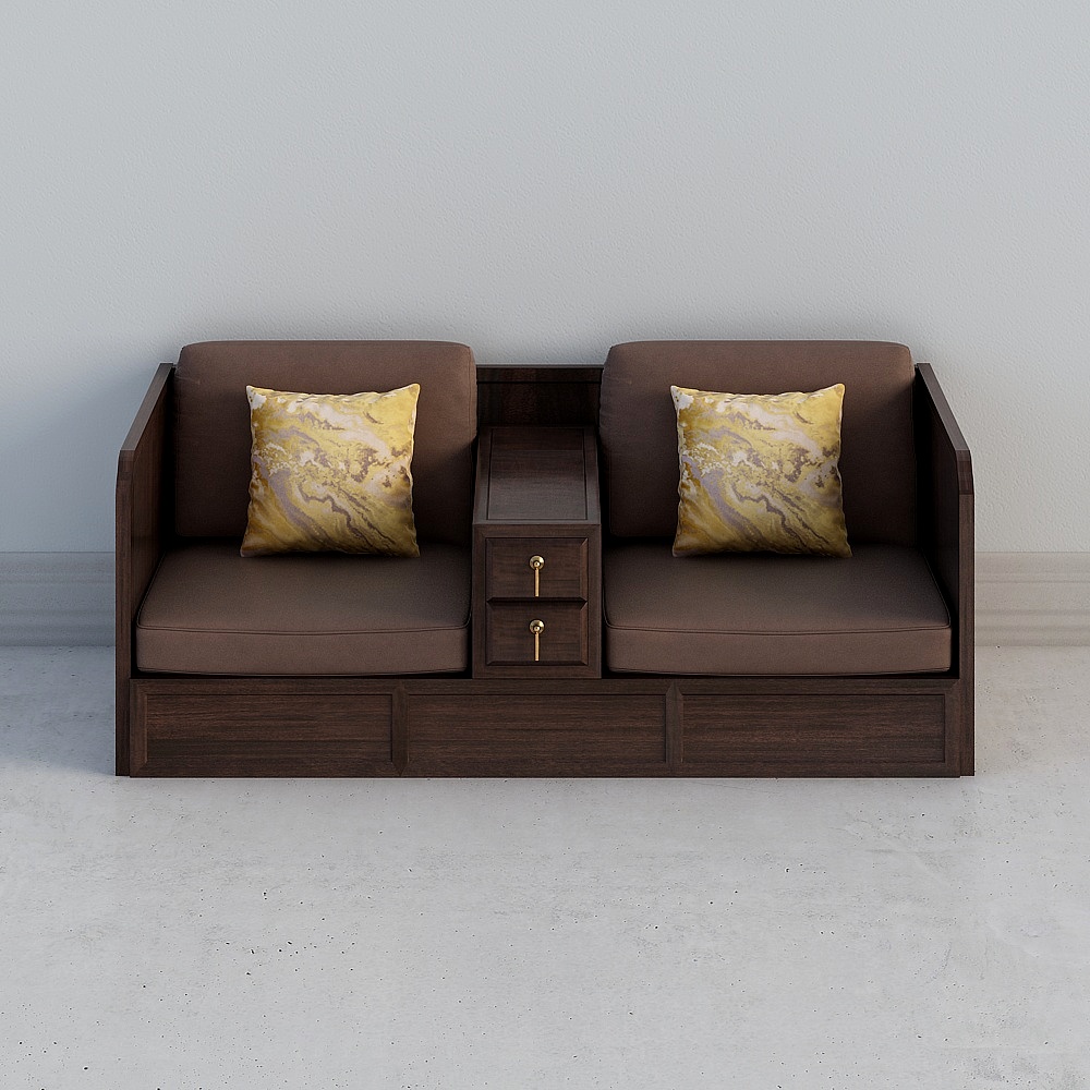 泰森堡家具 结合新款中国黄檀皮沙发 9303 双人沙发 (布)