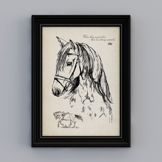 Vintage Horse Sketch Poster 3D model