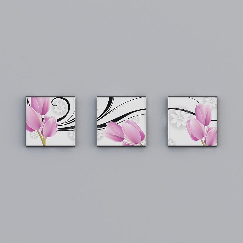 Gemmage - Simple Modern - W-3762-1-2-3-Plant Flower Decoration Painting