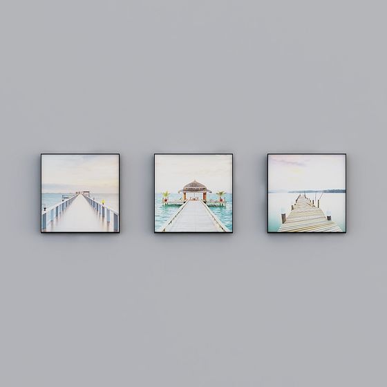 Serene Pier Paradise Triptych 3D model