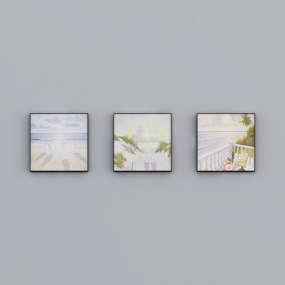 Beach Triptych 3D Model for Serene Interiors