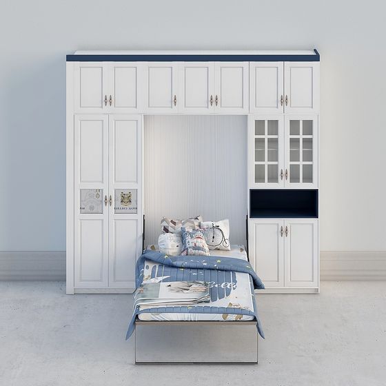 Stylish Low-Poly Wall Bed Cabinet 3D model