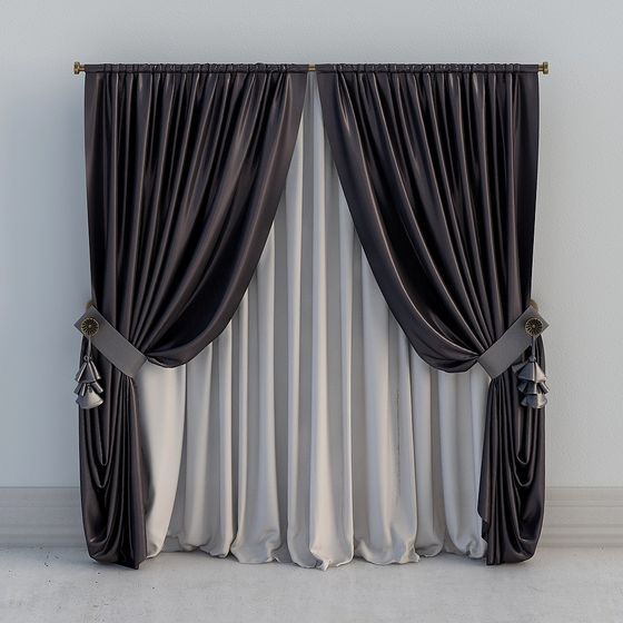 Elegant Black Curtain 3D Model for Modern Interiors