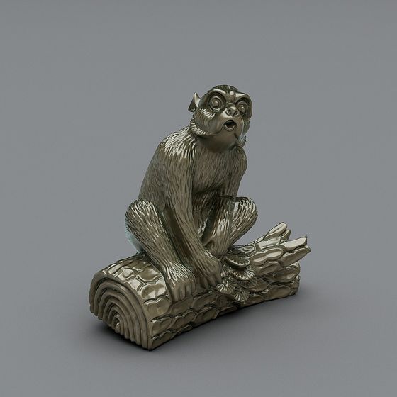 Lifelike Low-Poly Monkey 3D Model Sculpture