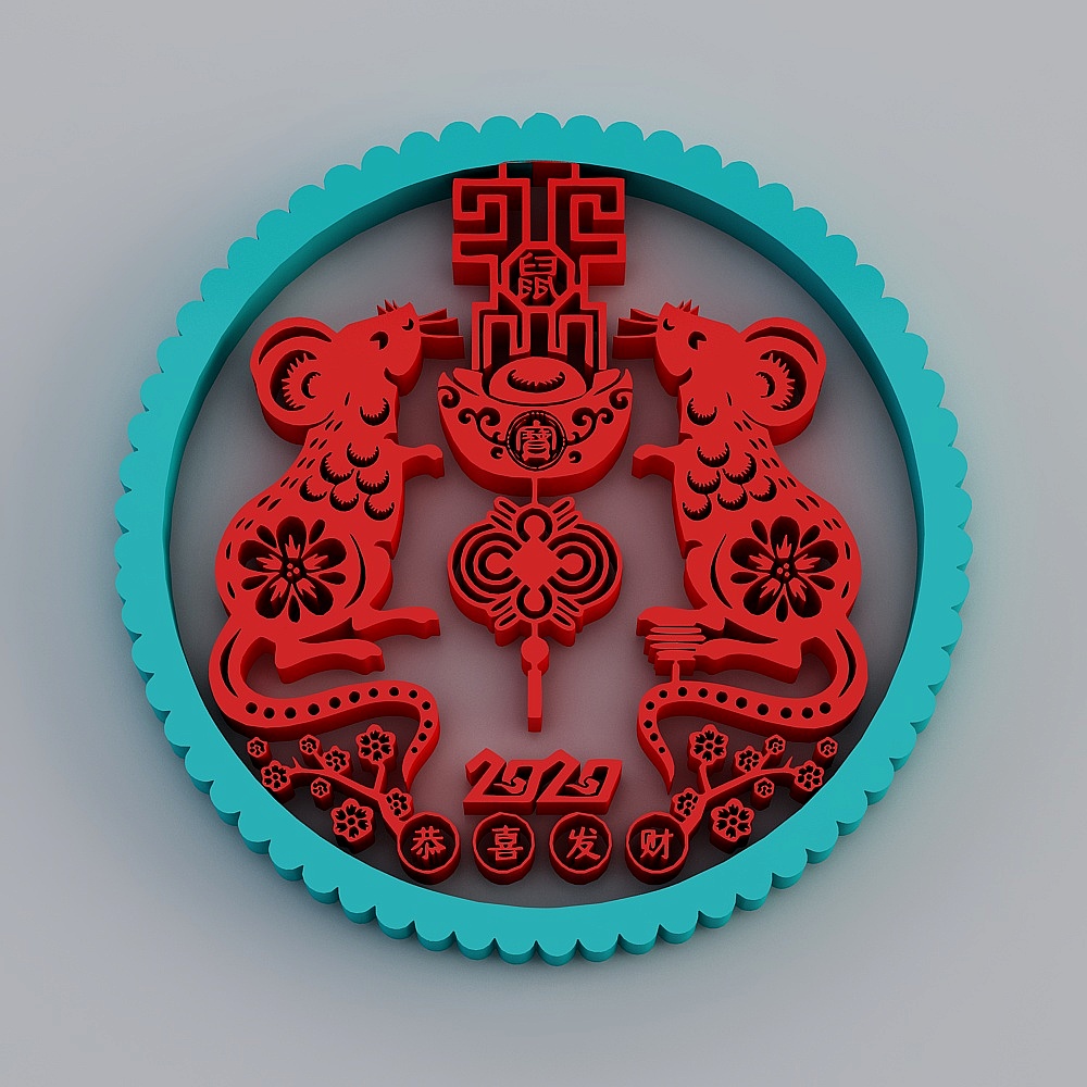 Year of the Rat Paper-Cutting 3D model