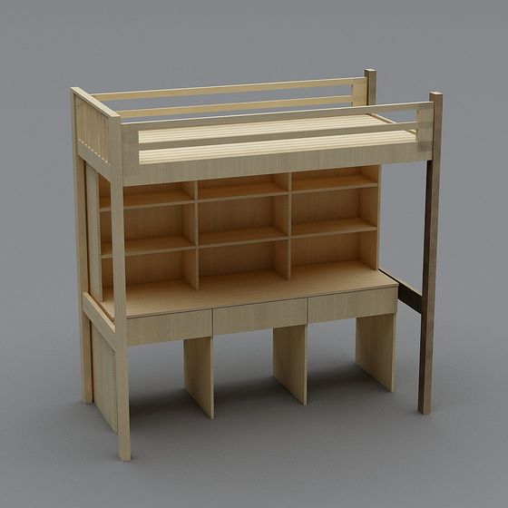Wooden Desk and Shelf Combination 3D model