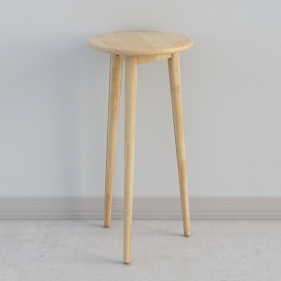 Wooden Stool 3D model with Minimalist Scandinavian Design