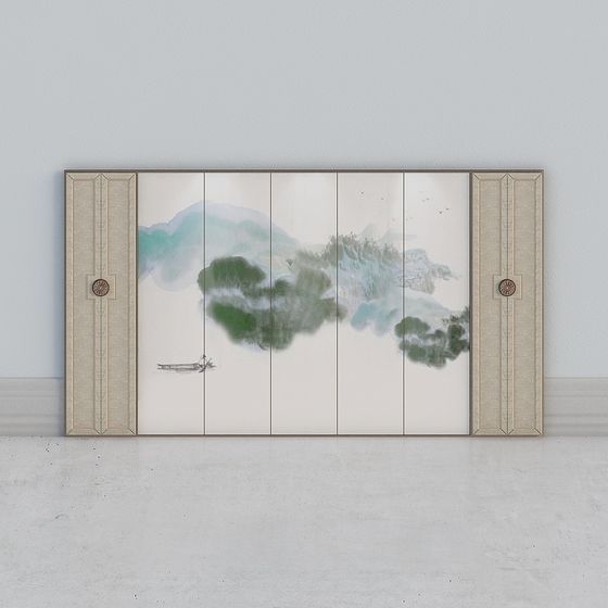 Stunning Mountains and Water Folding Screen 3D Model