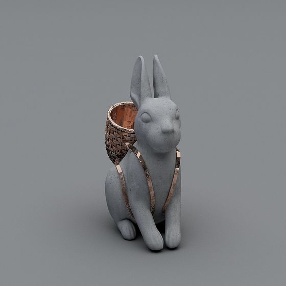 Charming Low-Poly Rabbit 3D Model – Gray Decorative Asset