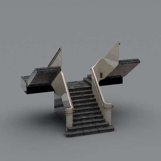 Elegant Minimalist Marble Staircase 3D model