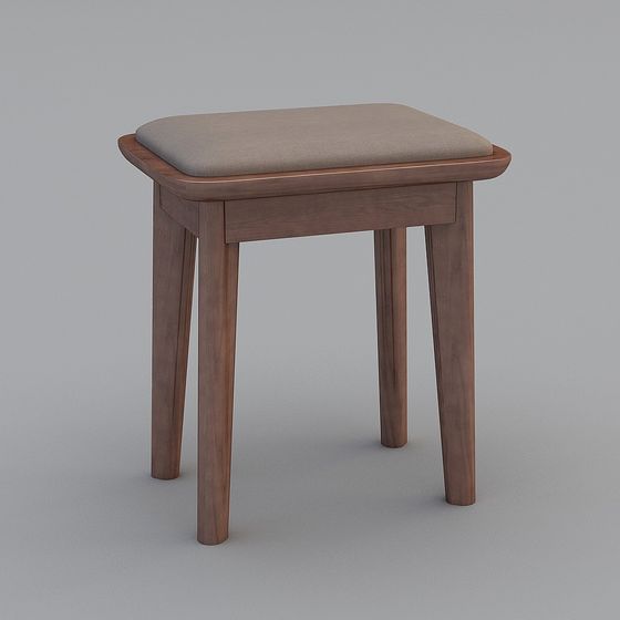Stylish Wooden Vanity Stool 3D model