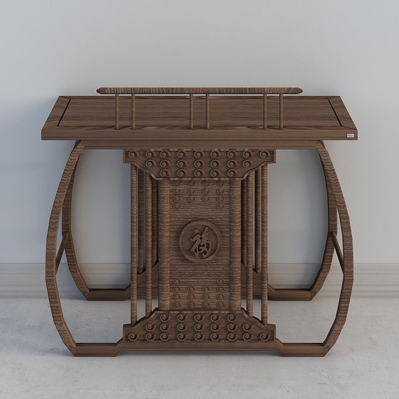 Eastern Elegance Table 3D Model – Carved Wood Design