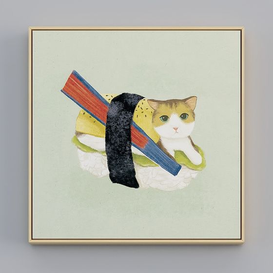 Pintura colgante japonesa de gatos para comedor - pintura decorativa de restaurante - pintura de fondo de pared mural de restaurante de sushi - bqy293-x-2