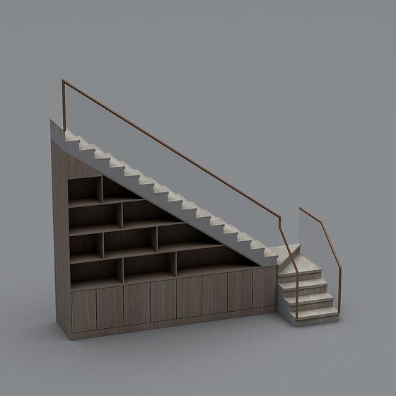 Modern Low-Poly Staircase Bookshelf 3D model
