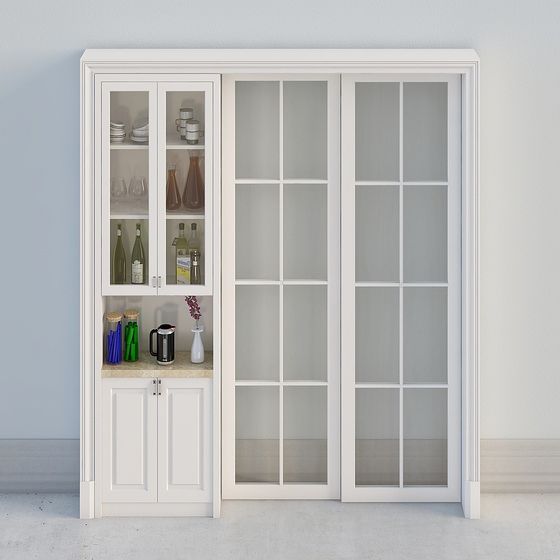 Elegant Glass Door Wine Cabinet 3D model