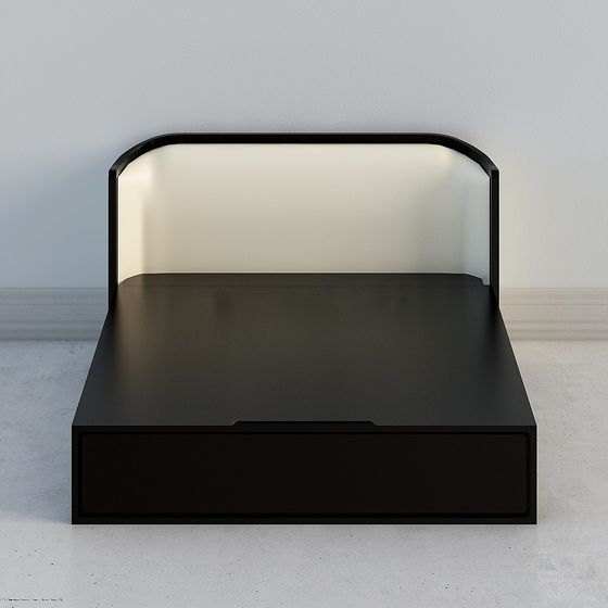 Modern Minimalist Bed Frame 3D Model – Matte Black Metal