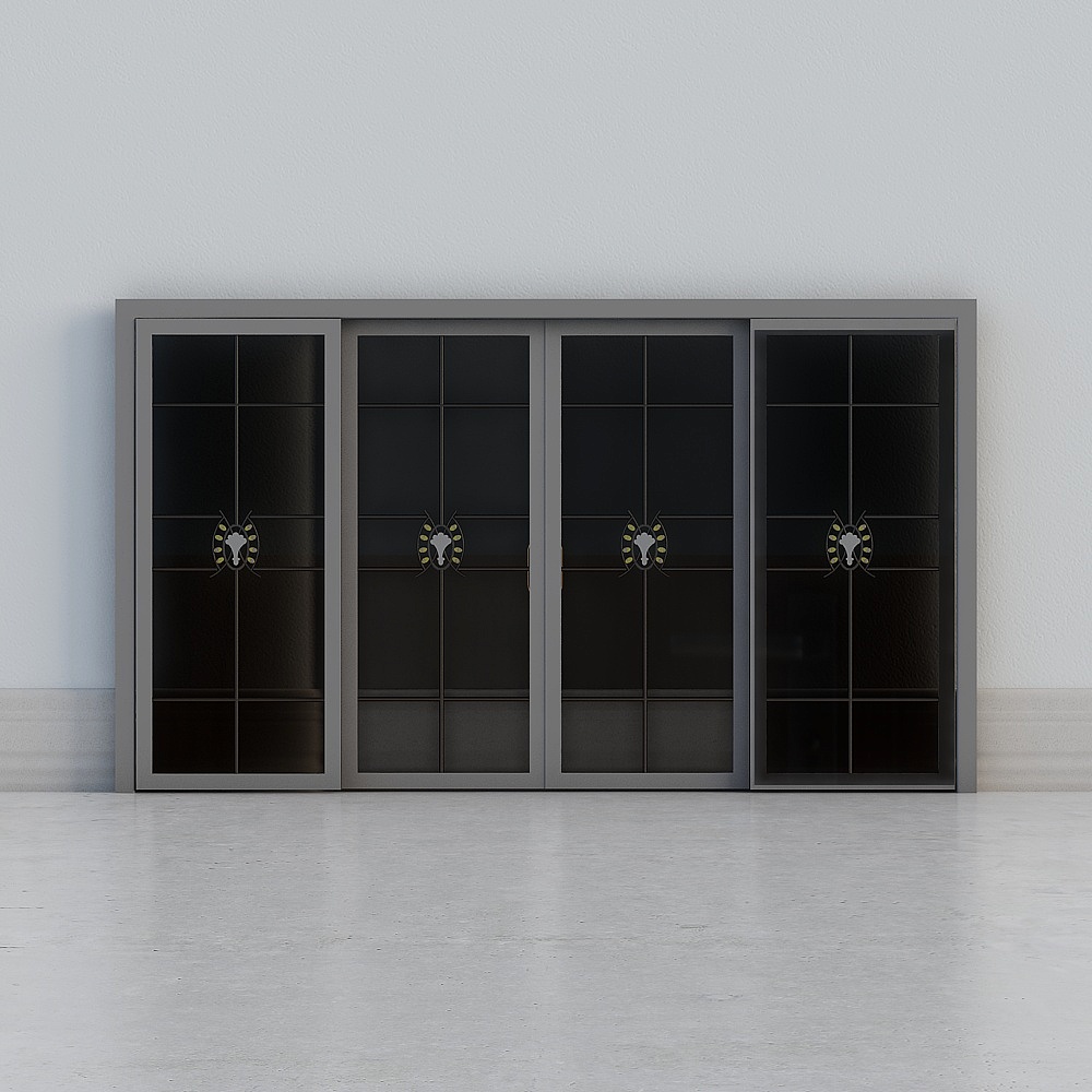 Ampia Porta Scorrevole Moderna con Finestra Grigia e Nera