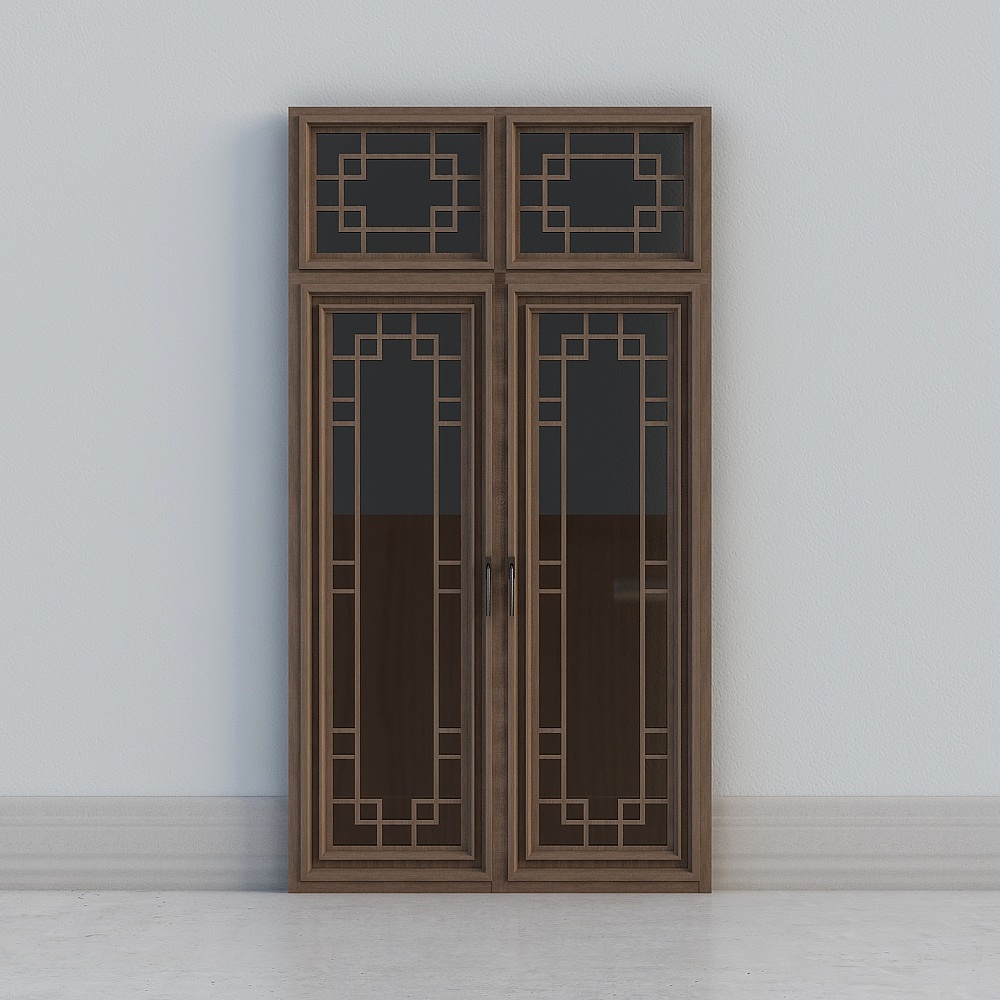 Porta Cinese con Finestra in Legno Scuro