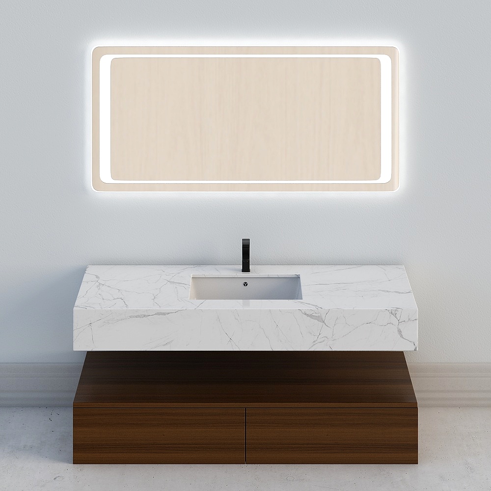 ENX 北欧スタイルのバスルームキャビネットの組み合わせ 0005 ホワイト大理石トイレ スマートウォッシャー バスルームキャビネット