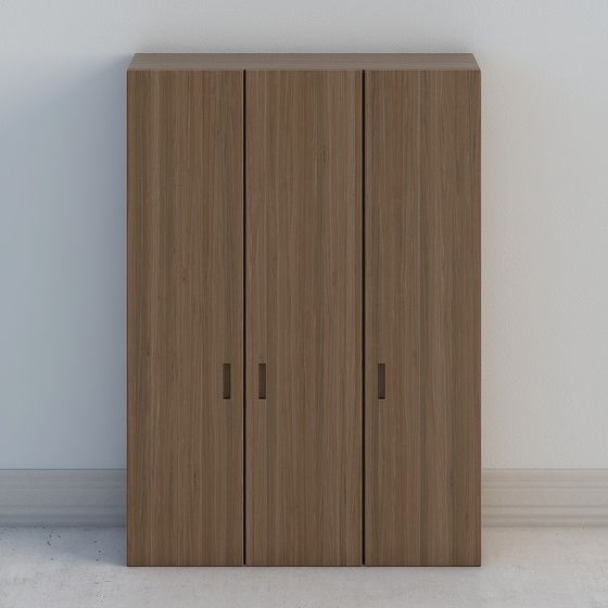 Wood Grain Three-Door Wardrobe 3D model