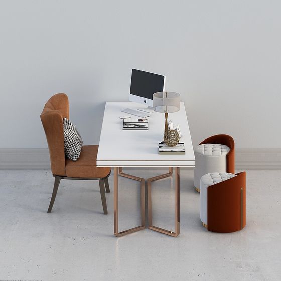 Chic Earth Color Study Desk 3D Model for Productive Workspaces