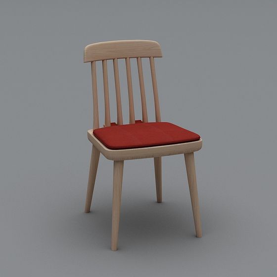 Low-Poly Wooden Chair with Red Cushion 3D model