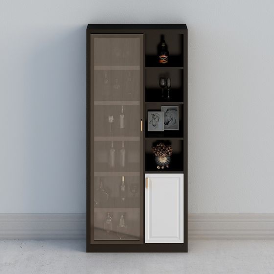 Elegant Low-Polygon Wine Cabinet 3D model