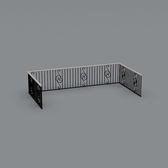 Elegant Wrought Iron Railing 3D Model