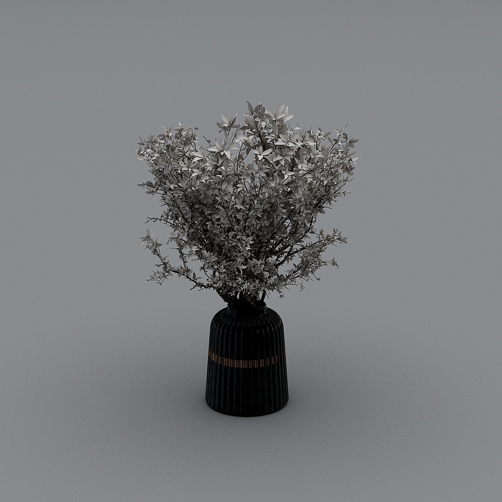 Vase Noir avec Plantes Fleurs